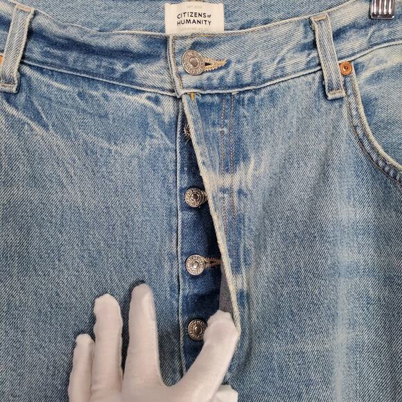 Citizens of Humanity Ayla Baggy Wide Leg Cuffed Crop Jeans Gemini Blue Size 34 - Picture 7 of 13